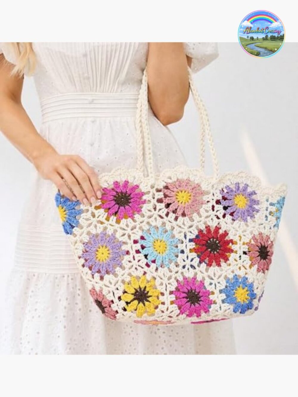 Large Floral Straw Tote Beach Bag Woven Handbag Summer Vacation - Picture 3 of 7